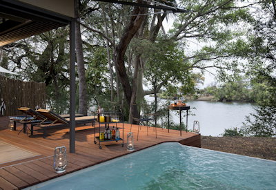 Thorntree River Lodge private plunge pool viewing deck Zambezi River Zambia