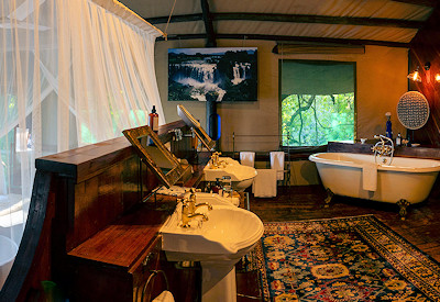 Tintswalo Siankaba Victorian bath double vanity en-suite shower tented suite Zambia