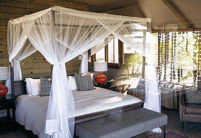 Toka Leya Camp 60m² tented suite African décor earthy hues private viewing deck Zambia