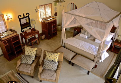 Camelthorn Lodge large safari villa room ground floor lounge en-suite Hwange Zimbabwe