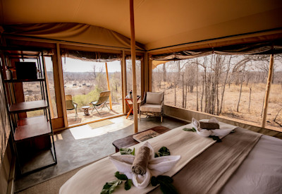 Camp Chitubu luxury Bedouin tented suite salt pan panoramic views Hwange Zimbabwe