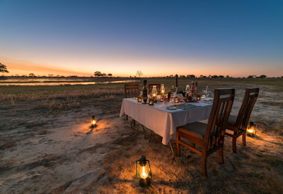 Camp Hwange sunset dinner options outdoor dining Sinamatella Hwange Zimbabwe