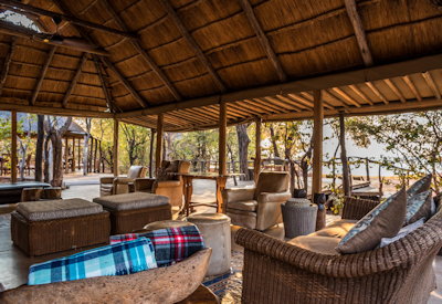 Changa Safari Camp thatched central area lounge bar Lake Kariba views Zimbabwe