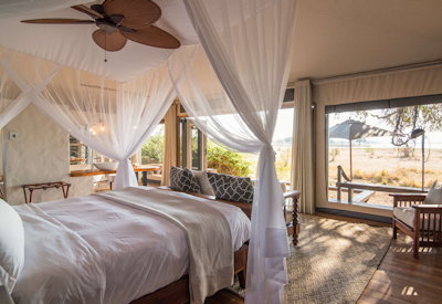Chikwenya Camp large tented suite freestanding bath viewing deck Mana Pools Zimbabwe