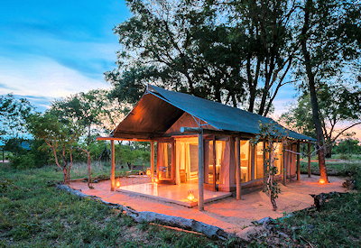 Davisons Camp classic tented safari suite en-suite bathroom Hwange Zimbabwe Wilderness