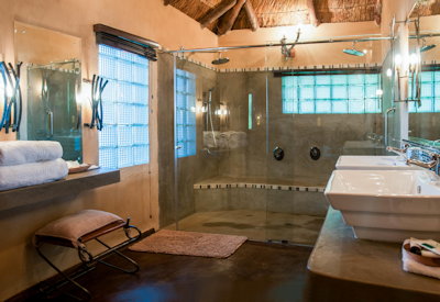Gorges Lodge en-suite bathroom thatched chalet Batoka Gorge Zimbabwe