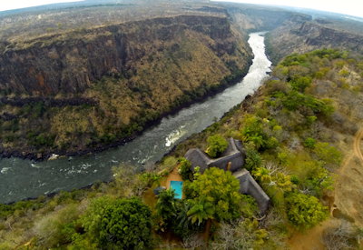 Zambezi River aerial view 200m below Gorges Lodge Batoka Gorge Zimbabwe