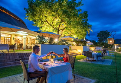 Ilala Lodge Hotel romantic candlelit dinner Palm Restaurant Victoria Falls Zimbabwe