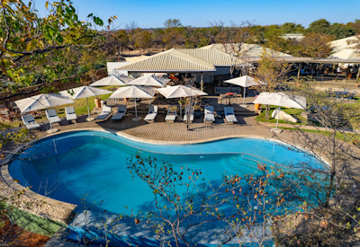 Insika Lodge swimming pool mopane woodland Zambezi National Park Victoria Falls Zimbabwe