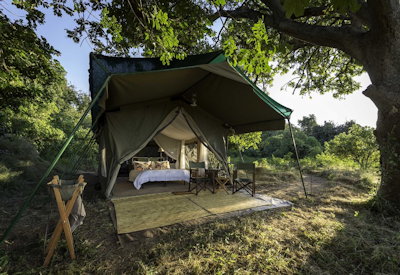 John's Camp tented suite spaced for privacy floodplain views Mana Pools Zimbabwe