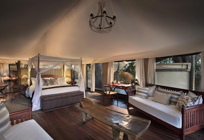 Kanga Camp large tented suite elevated platform private viewing deck Mana Pools Zimbabwe