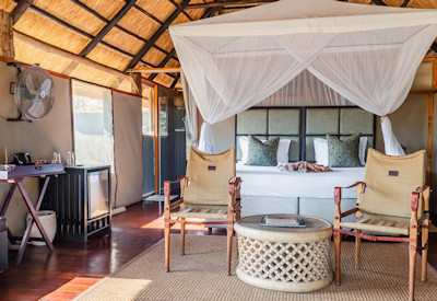 Khulu Bush Camp safari suite indoor outdoor shower balcony game viewing Hwange Zimbabwe