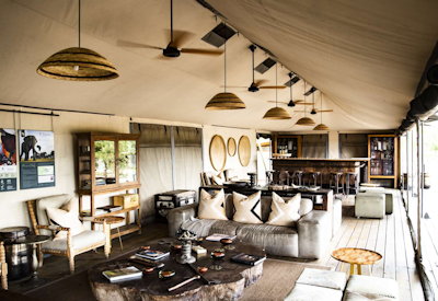 Little Makalolo Camp lounge bar library indoor area Makalolo Plains Hwange Zimbabwe