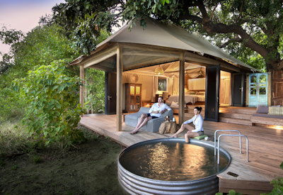 Nyamatusi Camp private wooden deck plunge pool Zambezi River Escarpment views Zimbabwe