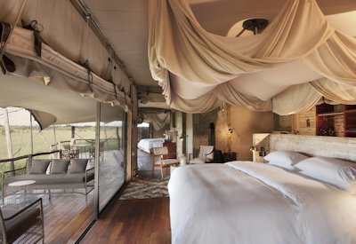 Somalisa Acacia Camp bedroom wooden viewing deck Hwange National Park Zimbabwe