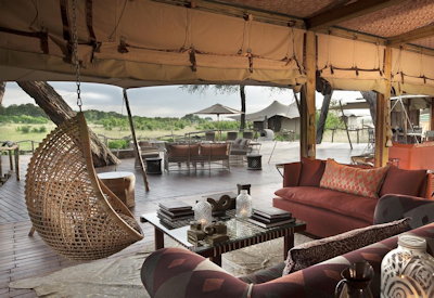 Somalisa Acacia Camp main lounge library bar viewing deck Hwange Zimbabwe