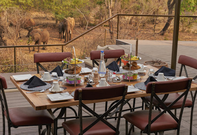 The Wallow Lodge dining Wild Horizons Wildlife Sanctuary Victoria Falls Zimbabwe