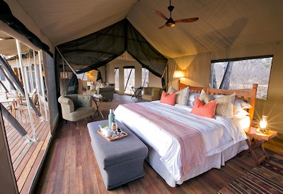 Verney's Camp large luxury tented suite king twin beds privacy Hwange Zimbabwe