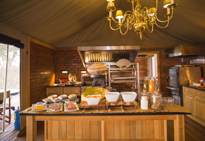 Verney's Camp tented dining area bar indoor outdoor Hwange National Park Zimbabwe