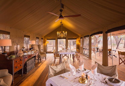 Verney's Camp tented central guest area library lounge Verney's Pan views Zimbabwe