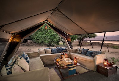Zambezi Expeditions Camp tented mess lounge dining area firepit Mana Pools Zimbabwe